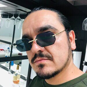 Men Sunglasses Dark Black Lens Rimless Fashion‎ Retro Shades Gold Metal Lentes